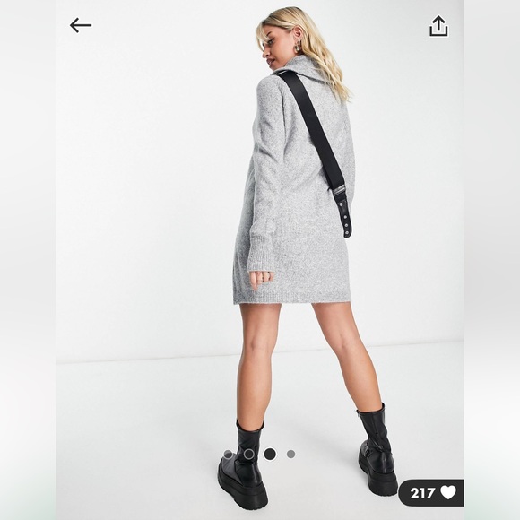 Asos design maternity knit mini dress with zip collar in heather gray - Picture 2 of 8